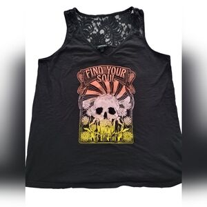 Torrid Black Skull Tank Top Lace Accents Size 0 Boho Goth Style "FIND YOUR SOUL"
